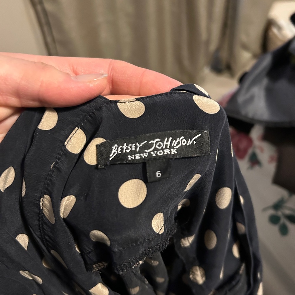 Vintage Betsey Johnson 100% Silk Black Halter Polka Dot  Dress - Picture 7 of 7